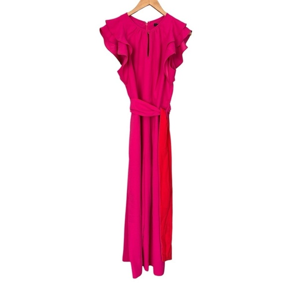 NWT, J. Crew Ruffle Sleeve Pink Jumpsuit with Tie Belt, Size 8 - Picture 4 of 10